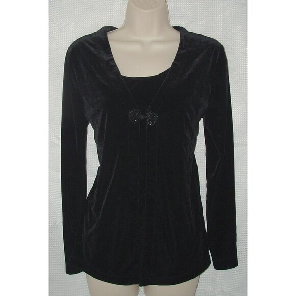 White Stag Tops - Black Sz Small Casual or Dress Soft Stretchy Velour Layered Shirt WHITE STAG